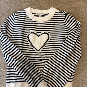 LOFT Striped Sweater with Heart Design